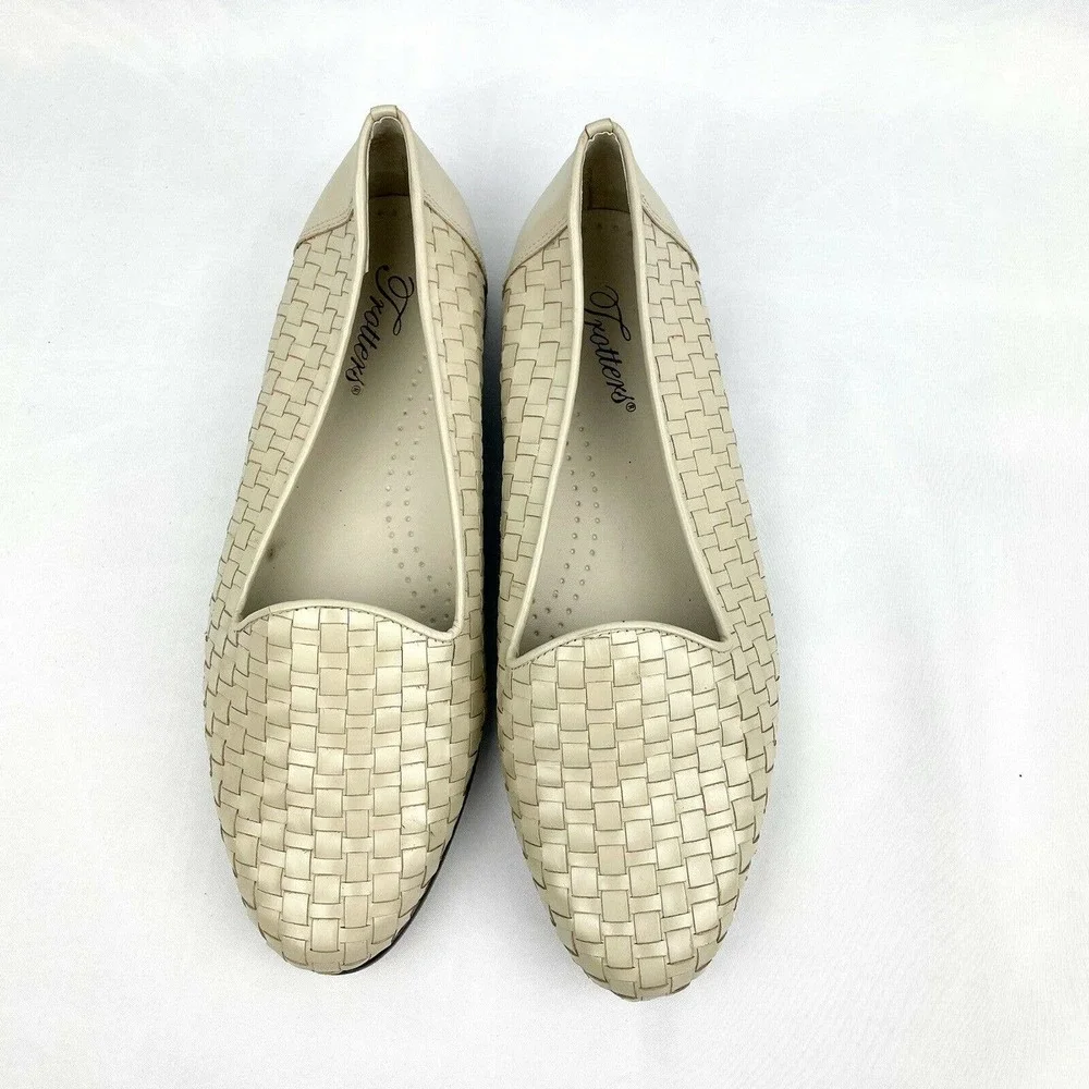 Trotters Women Liz Loafers Flats Beige Woven Leather Slip on Shoes Size 8